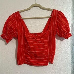 Free People Red and White Striped Blouse